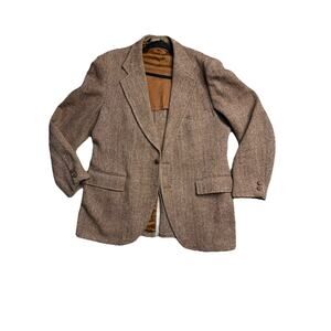 VTG Harris Tweed Sport Coat 44R Orange Unstructured Blazer Herringbone USA Read*